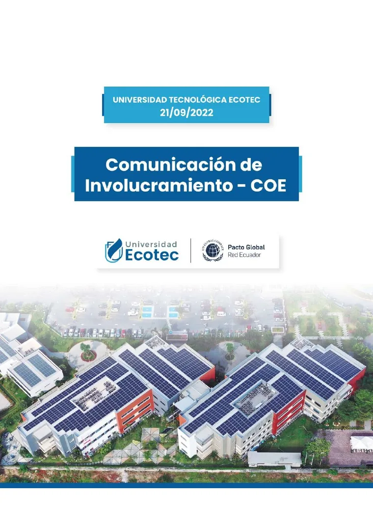 Portada de la Comunicación de Involucramiento 2022 de ECOTEC ante el Pacto Global